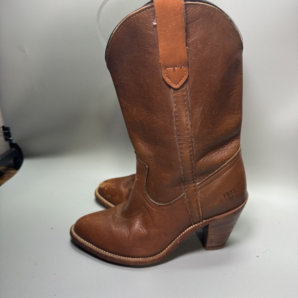 Vintage Frye 7895 Women's 7 B  Brown Cognac  Leather Western Cowgirl‎ Heel Boots - Picture 4 of 8